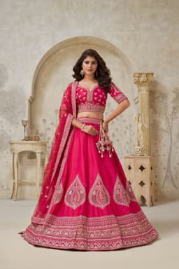Luxury Rani Pink Silk Bridal Lehenga With Peacock Work