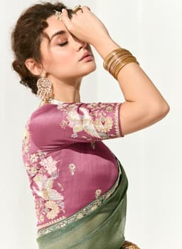 Sage Green Organza Tissue Party Wear Saree