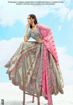 Sage Grey Floral Lehenga for Wedding & Reception Wear