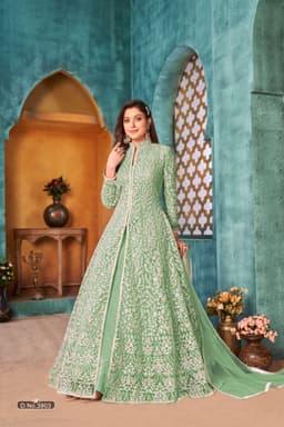 Green Net Anarkali Suit