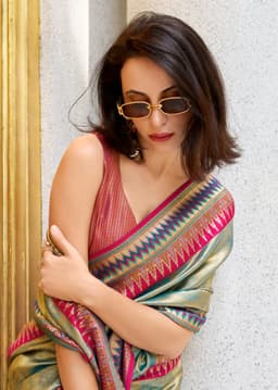 Sage Green Tissue Silk Saree with Zari Weaving