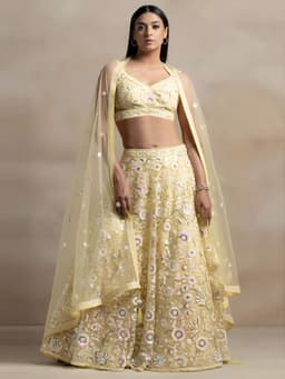 Pastel Yellow Sequin Lehenga for Wedding & Festive Wear