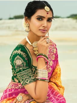 Mustard Rani Bandhej Georgette Bridal Saree