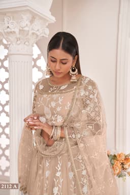 Champagne Beige Butterfly Net Lehenga Choli