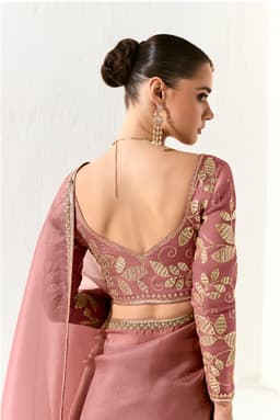 Blush Pink Organza Tissue Heavy Work Party Wear Saree