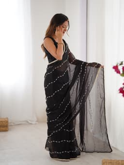 Designer Black Sequin Chiffon Saree