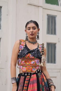 Black Kutchi Gamthi Lehenga with 5M Kali Flare for Navratri