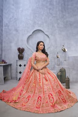 Blush Pink Banarasi Silk Bridal Wedding Lehenga