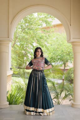 Green Festive Lehenga with 5M Double Ghera Skirt
