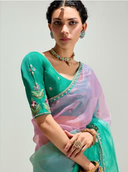 Sea Green Organza Saree for Festive & Party Wear