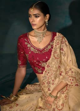 Cream Ziraf Bridal Wear Designer Saree