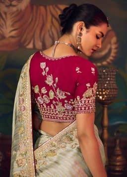 Sage Green Silk Saree with Embroidered Border