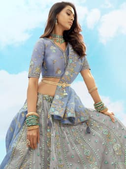 Ice Blue Silver Embroidered Lehenga for Bridal Wear