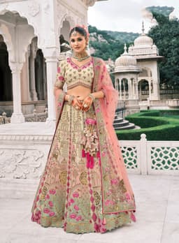 Cream Designer Silk Bridal Lehenga Choli