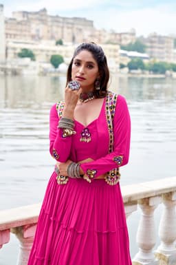 Fuchsia Pink Gamthi Lehenga for Navratri & Garba Nights