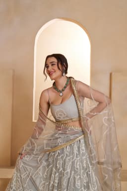 Grey Designer Net Party Wear Lehenga Choli