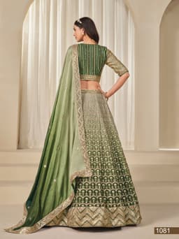 Green Chinon Silk Lehenga Choli