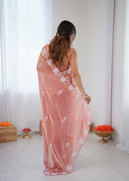 Peach Festive Wear Fendy Satin Saree