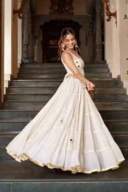 Ivory White Gamthi Lehenga for Navratri & Garba Nights