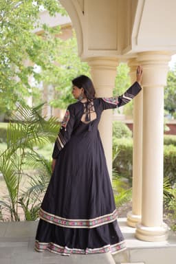 Garba Ghagra Choli | Black Kora Cotton Lehenga with Gamthi Mirror Shrug