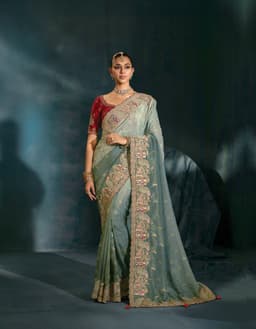 Grey Natural Crepe Bridal Wear Saree