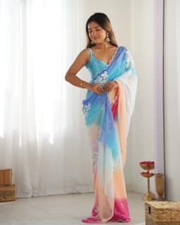 Multicolor Ombre Georgette Embroidered Saree