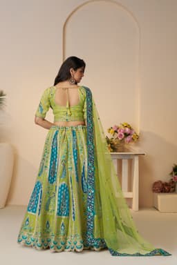 Green Peacock Bridal Mehendi Wear Lehenga