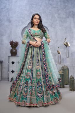 Sea Green Banarasi Silk Wedding Lehenga With Dupatta