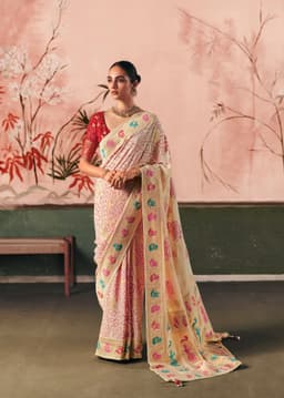 Cream Bandhej Festive Wear Georgette Saree