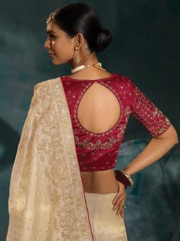 Cream Ziraf Silk Bridal Saree