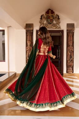 Red Green Printed Lehenga for Navratri & Garba
