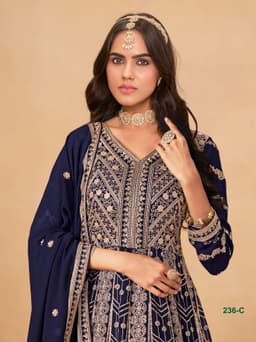 Navy Blue Georgette Designer Anarkali Gown