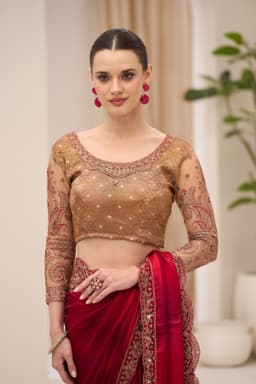Deep Magenta Georgette Satin Saree for Wedding Reception