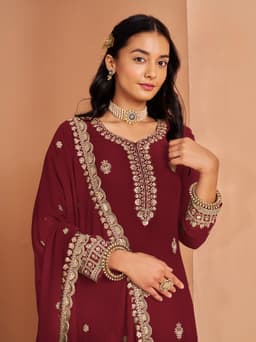 Wine Faux Georgette Palazzo Suit