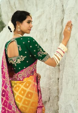 Rani Yellow Pink Georgette Bridal Saree