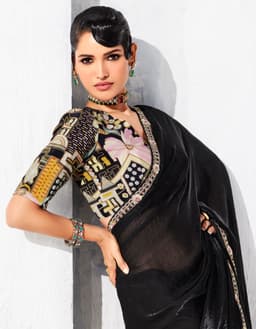 Classic Black Designer Organza Saree for Wedding & Party Wear