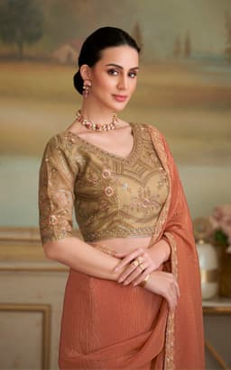 Peach Shining Georgette Festive Wear Saree