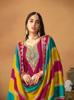 Rani Pink Silk Pakistani Suit