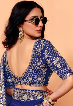 Royal Blue Satin Heavy Sequins Embroidered Wedding Saree