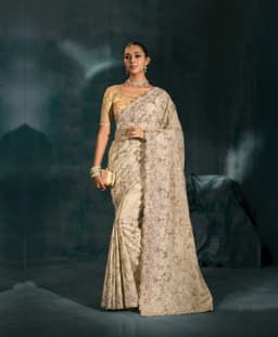 Cream Banarasi Jari Bridal Saree