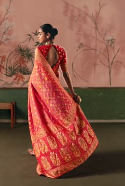 Coral Pink Festive Wear Georgette Saree