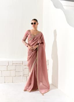 Blush Pink Organza Tissue Heavy Work Party Wear Saree