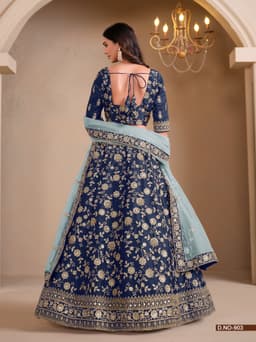 Navy Blue Art Silk Wedding Lehenga