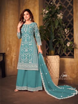 Turquoise Blue Designer Palazzo Suit