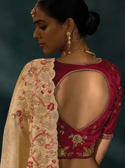 Cream Ziraf Bridal Wear Designer Saree