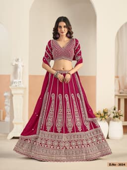 Rani Pink Faux Georgette Heavy Embroidered Bridal Lehenga