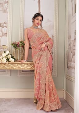 Peach Tissue Zari Bridal Saree