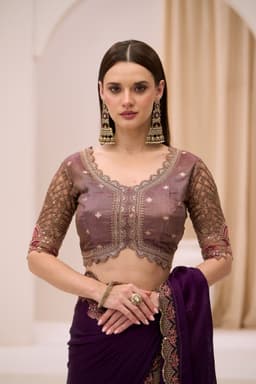 Blooming Violet Satin Chiffon Party Wear Saree
