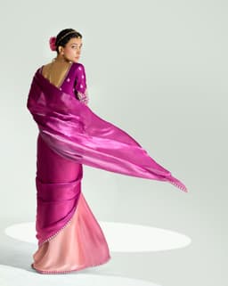 Purple Pink Organza Tissue Silk Saree Party Wear