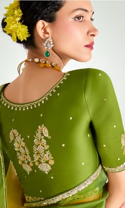 Sea Green Yellow Organza Saree for Festive Wear